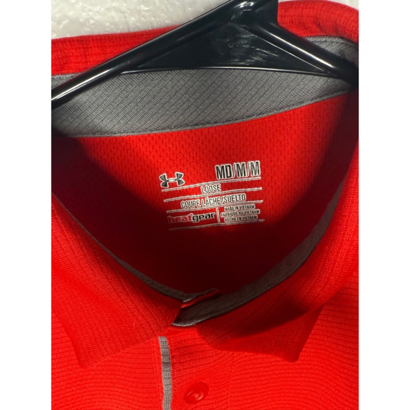 Men's Under Armour Polo Shirt Size M Red Short Sleeve Golf - Picture 4 of 4